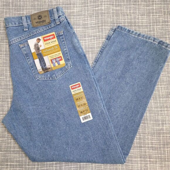 NWT Wrangler® Five Star Premium Denim Relaxed Fit Jean Stone Bleach Men's 38x32 - Picture 1 of 11